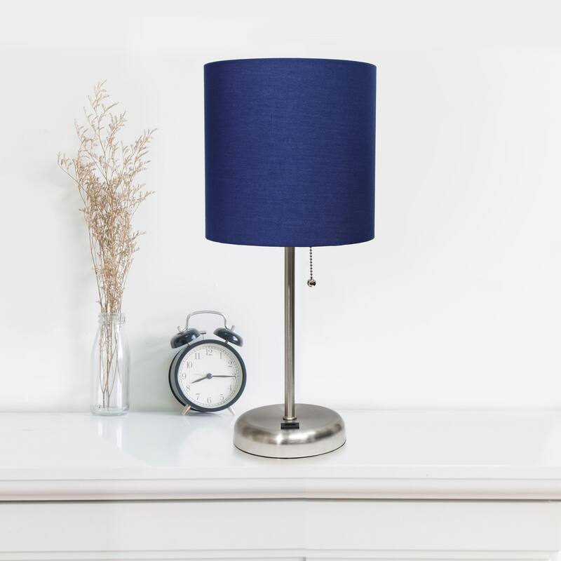 White Stick Lamp with USB charging port and Fabric Shade