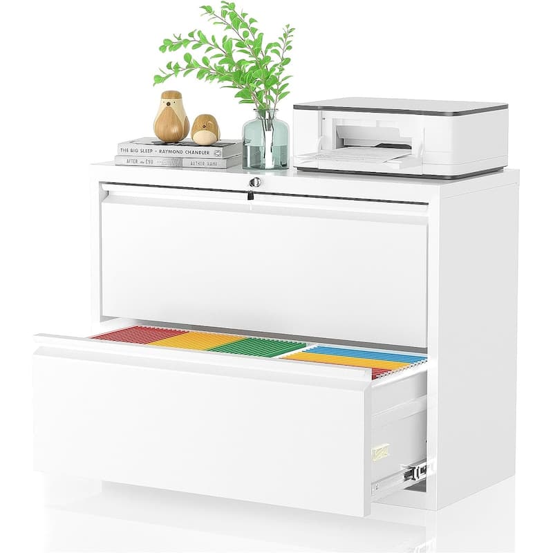 28"W 2 Drawer Metal Lateral File Cabinet with Lock - White
