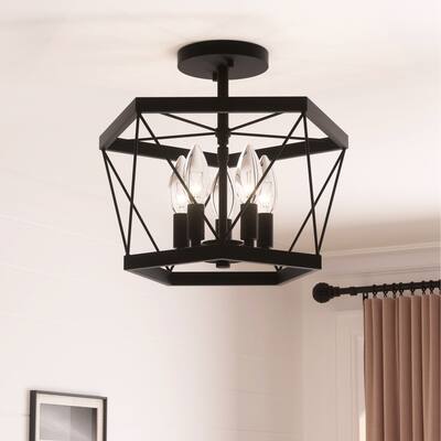 5-light Modern Farmhouse Black Drum Semi-flush Mount Ceiling Lights - 15 inches