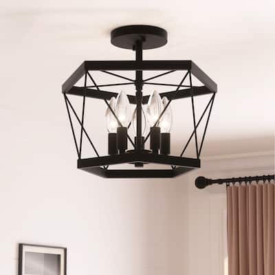 5-light Modern Farmhouse Black Semi-flush Mount Ceiling Lights - 15 inches