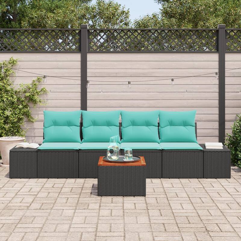 vidaXL 5 Garden Sofa Set with Cushions Black/Grey Poly Rattan - 115.7 x 24.4 x 27.2
