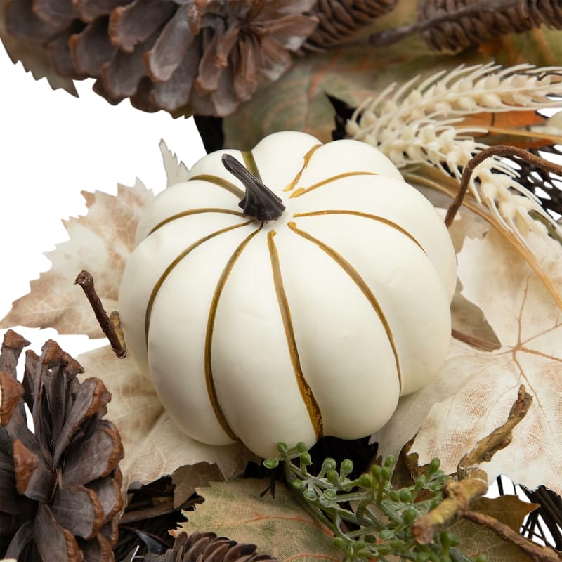 Pumpkin and Pinecone Fall Harvest Artificial Wreath - 24" - Unlit