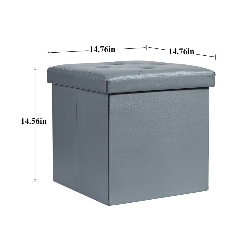 2 PC Storage Folding Ottoman, Storage Footrest Stool, Faux Leather Storage Bench Cube with Padded Seat for Small Space