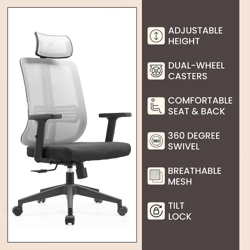 Adjustable Office Chair with Mesh Back and Headrest Nift Series by LeisureMod