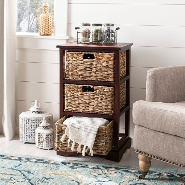 Home Room 3 Drawers Wooden Storage Unit Wicker Baskets Chest Rack 2 Colors US 