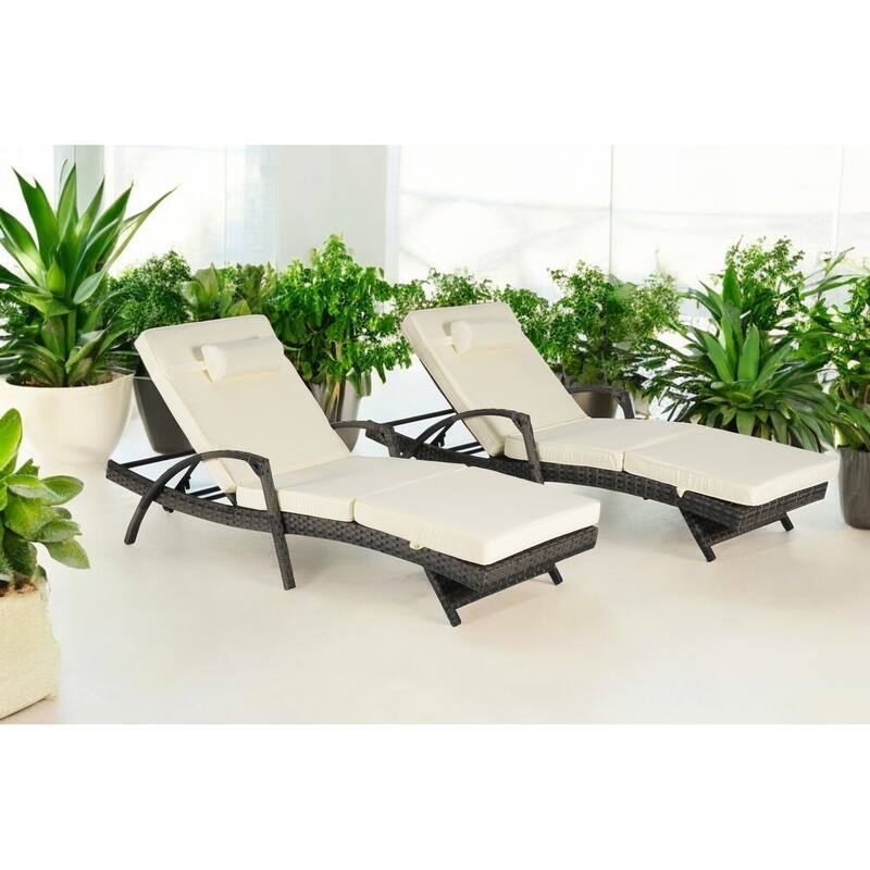 Outdoor Wicker Reclining Lounge Chairs Set of 2 with Cushions – Adjustable, Lawn Chairs for Patio, Poolside, and Garden