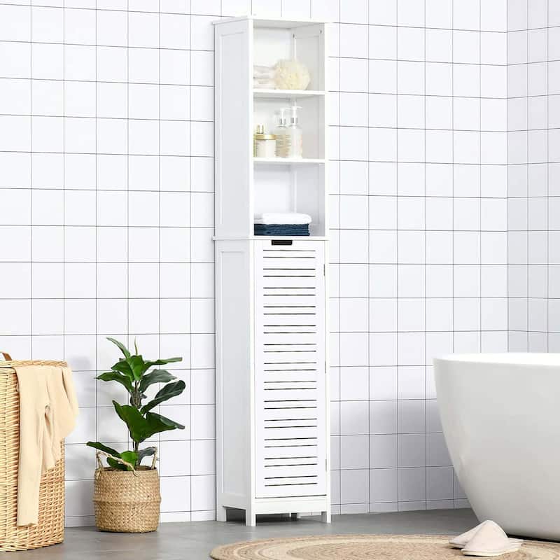 Miami White Tall Bathroom Storage Cabinet Slim Linen Cabinet - 13 7/8"L x 10.4"W x 68"H