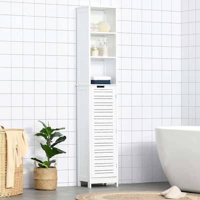 Miami White Tall Bathroom Storage Cabinet Slim Linen Cabinet - 13 7/8"L x 10.4"W x 68"H