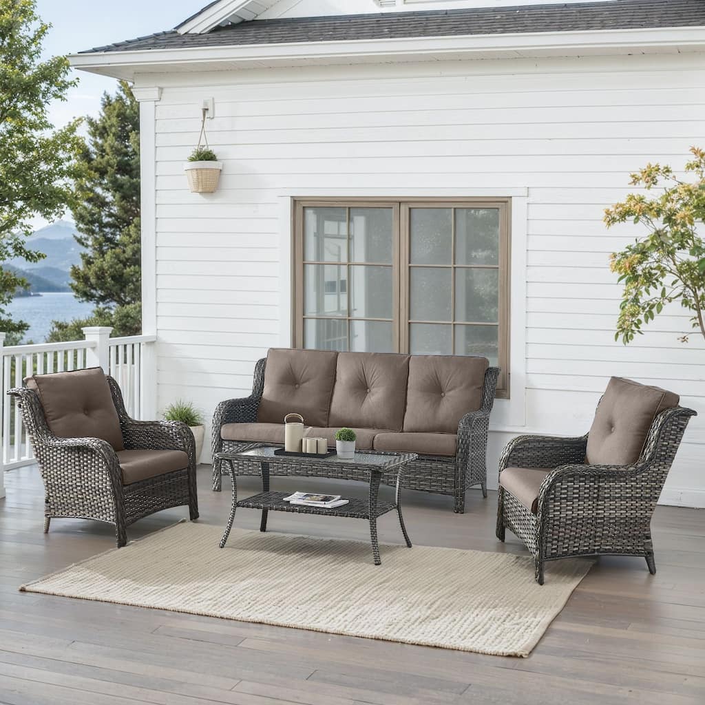 Outdoor Patio Chairs with Sofa Table Grey-Grey - Grey