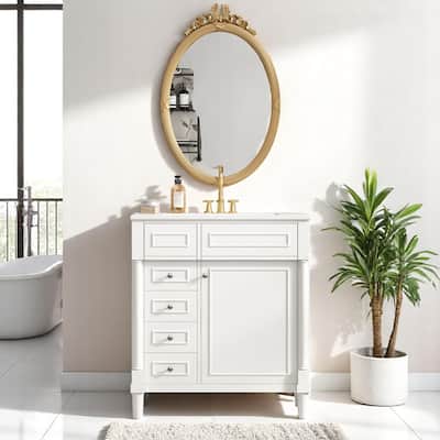 Modern 30" Bathroom Vanity Cabinet with Sink, 2 Drawers, Soft Close Door & Solid Wood Legs