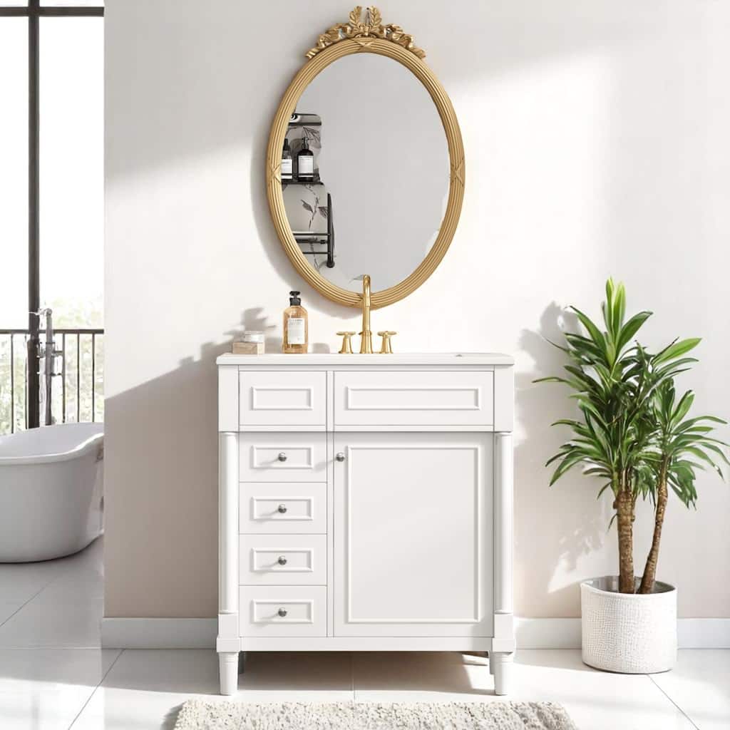 Modern 30" Bathroom Vanity Cabinet with Sink, 2 Drawers, Soft Close Door & Solid Wood Legs