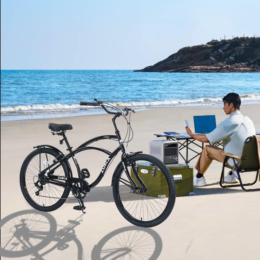 Black Leisure Bikes Beach Cruiser Bike Outdoor Bikes Unisex Bikes