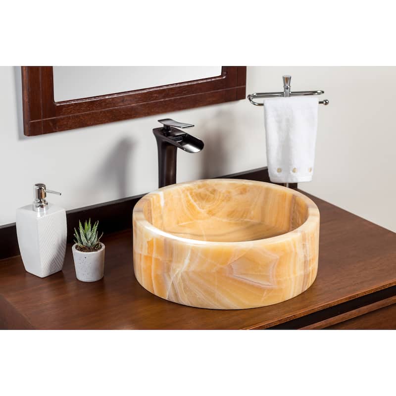 Natural Stone Vessel Bathroom Sink - Blizz Honey Onyx