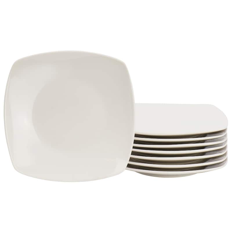 8 Piece 7in Stoneware Dessert Plate Set in White
