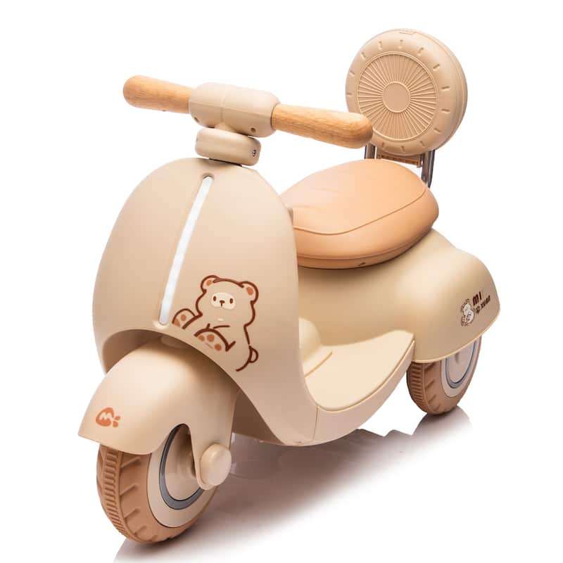 Beige 3-Wheel Scooter Ride-On Scooter with Parent Remote Control, Battery Powered Electric Car with Bluetooth Music