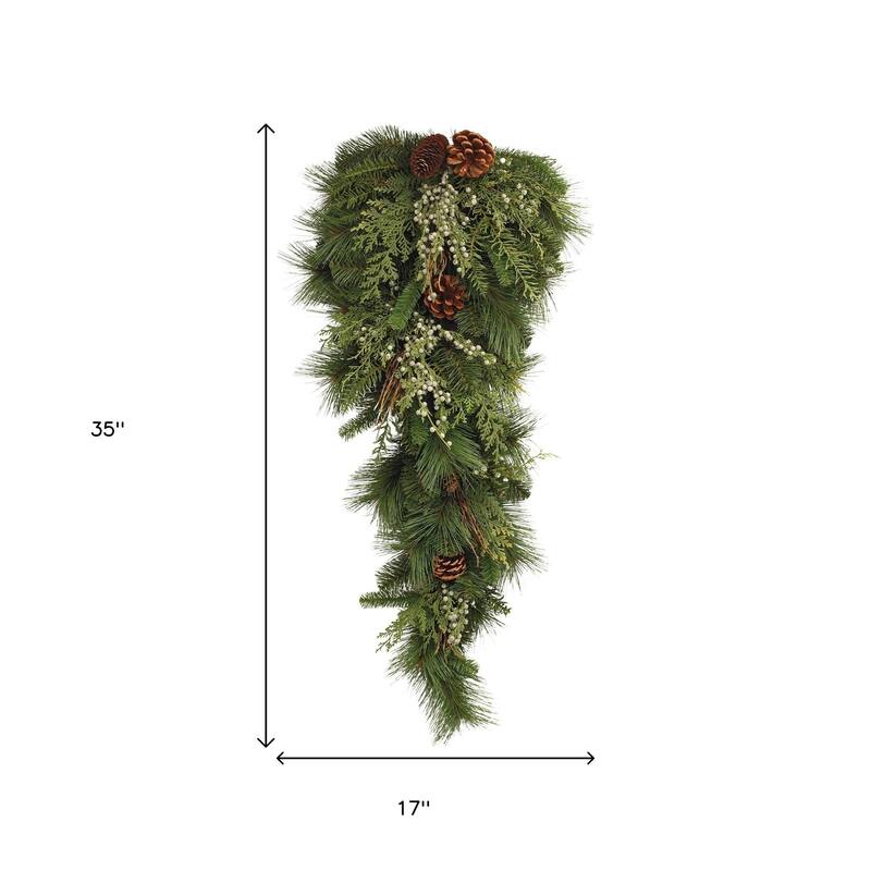 HomeRoots 17" Brown And Green Winter Linear Juniper And Pinecone Wreath Wall Swag