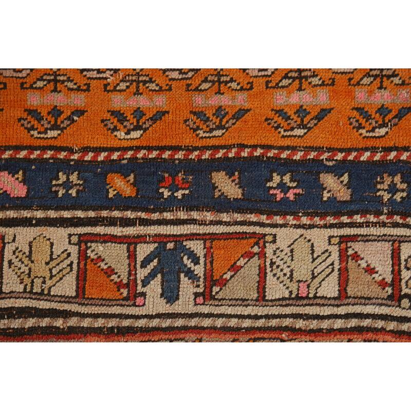 Hand Knotted Oriental 100% Wool Carpet Traditional Geometric Oranges & Rust Caucasian Runner Rug - 9' 3'' X 4' 0''