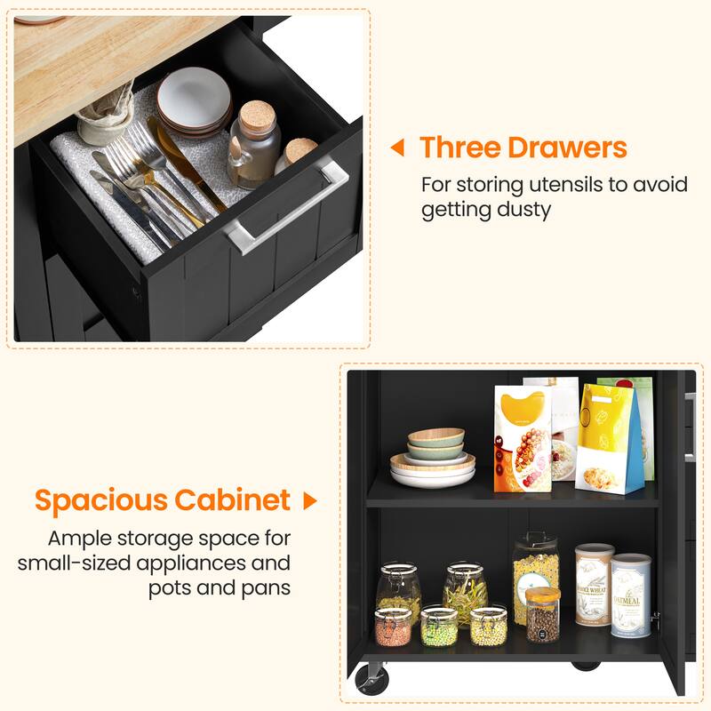 Yaheetech Rolling Kitchen Island Cart with Storage Cabinet and Drawers - N/A