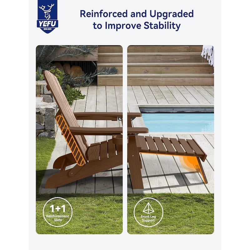 WINSOON All Weather HIPS Folding Adirondack Chair with Adjustable Backrest and Retractable Ottoman