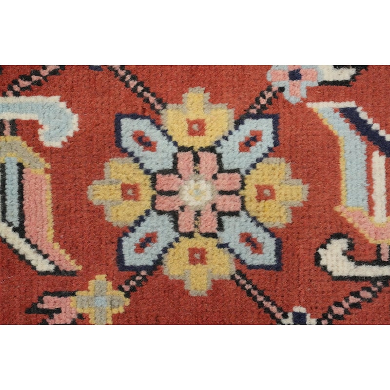Hand Knotted Oriental 100% Wool Carpet Traditional Medallion Oranges & Rust Heriz (serapi) Area Rug - 9' 1'' X 6' 2''