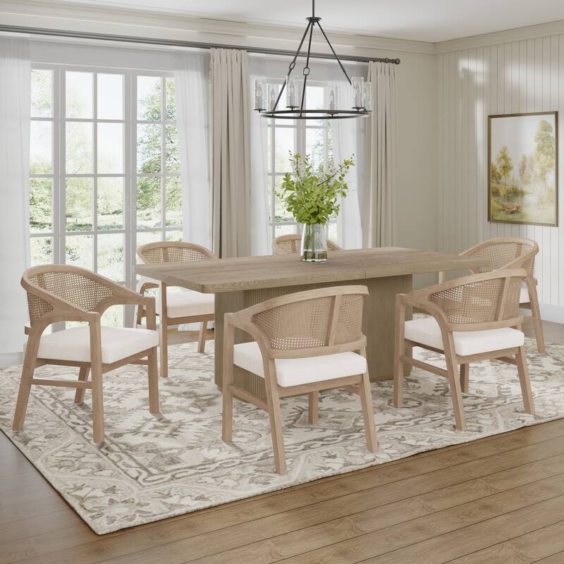 Christopher Knight Home - Lucinda Rubberwood Frame with Rattan Back 7 Piece Dining Set - Light Ash+Beige