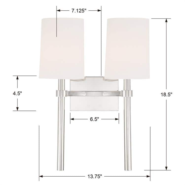 Bromley 2 Light Polished Nickel Wall Mount - 13.75'' W x 18.37'' H x 7.125'' D