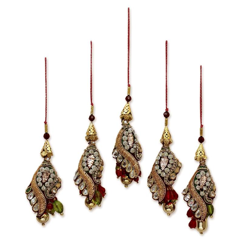 Beaded ornaments, 'Mughal Glam' (set of 5)