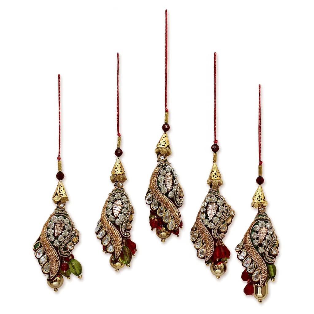 Beaded ornaments, 'Mughal Glam' (set of 5)