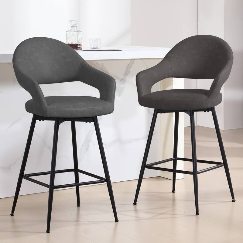 26" Velvet/ Faux Leather Counter Height Swivel Bar Stools Set of 2/4 - 39.2"H x 20.4"W X 22"D