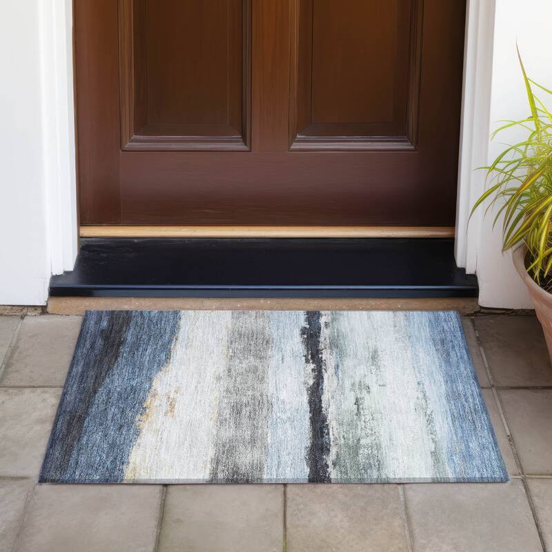 Machine Washable Indoor/Outdoor Watercolor Ombre Chantille Rug - Blue - 1'8" x 2'6"