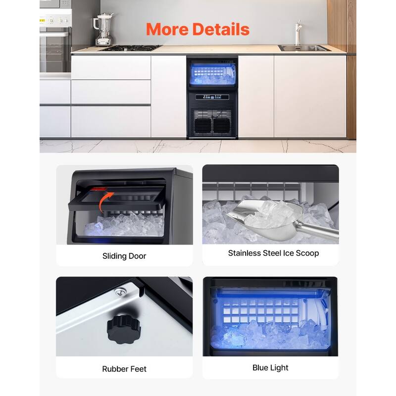 Freestanding Ice Maker with 80 lbs Daily Production and 36 Ice Trays Auto-Cleaning and Smart Panel - 13.7 x 13.2 x 24.6 in