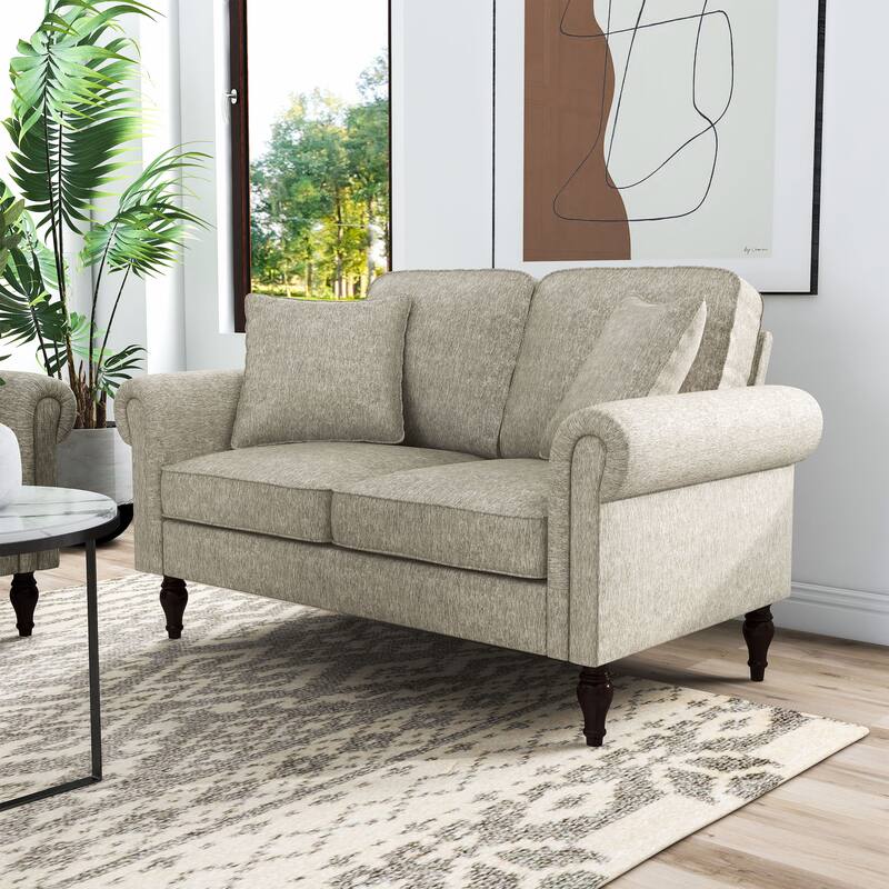 Igny Traditional Chenille Rolled Arms 2-Piece Living Room Set by Furniture of America