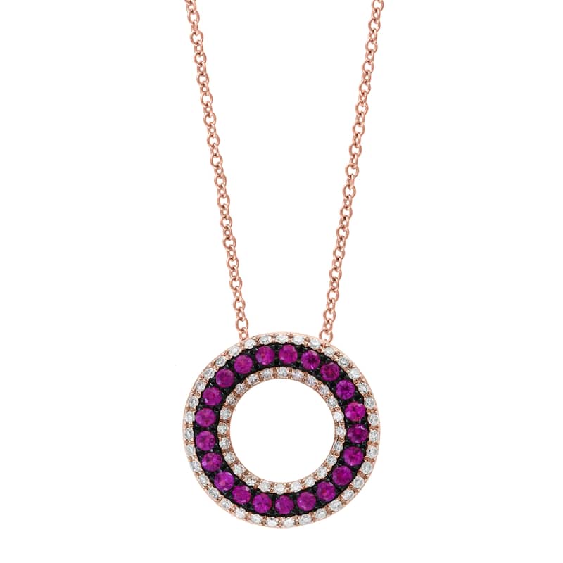 EFFY 14K Gold Diamond Natural Ruby Circle Pendant Necklace