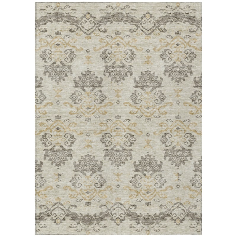 Machine Washable Indoor/ Outdoor Chantille Damask Medallion Rug