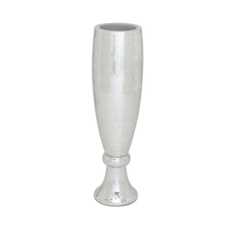 Polystone Tall Champagne Flute Shape Vase with Mosaic Mirror Inlay - Silver - Roche River Decor - 9"W, 33"H