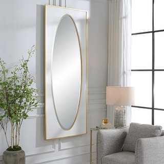 Rectangular Framed Wall Mirror - 80" - White and Gold