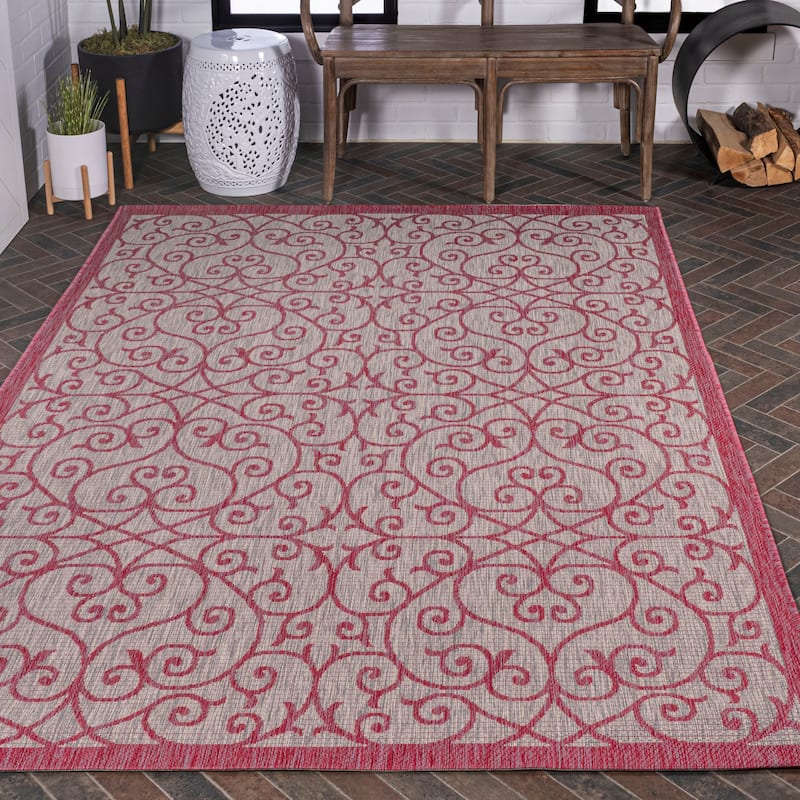 JONATHAN Y Ourika Textured Weave Indoor/Outdoor Area Rug - 9 X 12 - Light Gray/Fuchsia