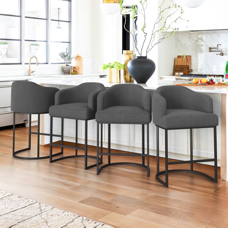26.in Modern Set of 4 Barstool Fabric/Leather Upholstered Counter Height Stool with Metal Frame for Kitchen Island - Grey