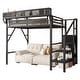 preview thumbnail 16 of 98, Metal Loft Bed with Wooden Stairs Built-in Storage Shelves and Wardrobe, High Loft Bed Frame with Side Grid Storage Rack
