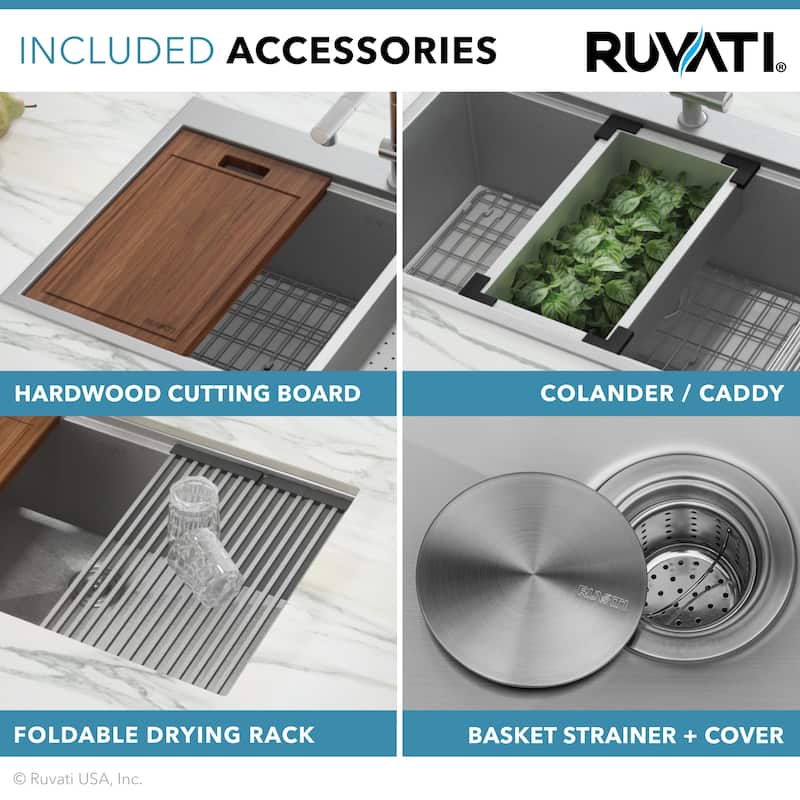 Ruvati 30 x 22 inch Workstation Drop-in Tight Radius Topmount 16 Gauge Ledge Stainless Steel Kitchen Sink Single Bowl -