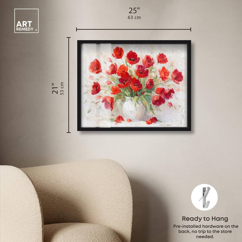 Red Blooms in a Vase Shadowbox by Art Remedy