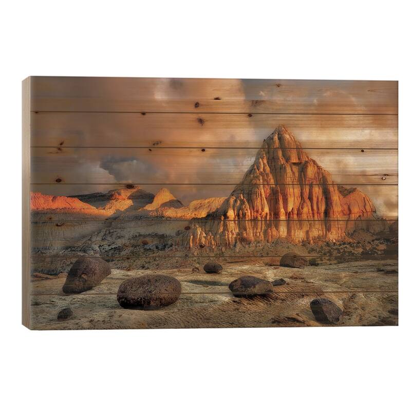Desert Pinacle Print On Wood by Dennis Frates - Multi-Color - 18x26x1.5
