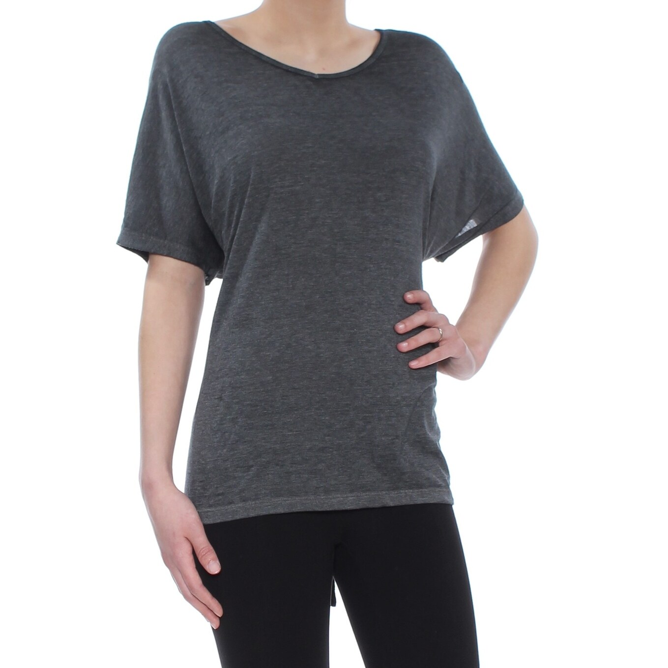 Shop Dkny Womens Gray Tie Back Short Sleeve Jewel Neck T Shirt Top