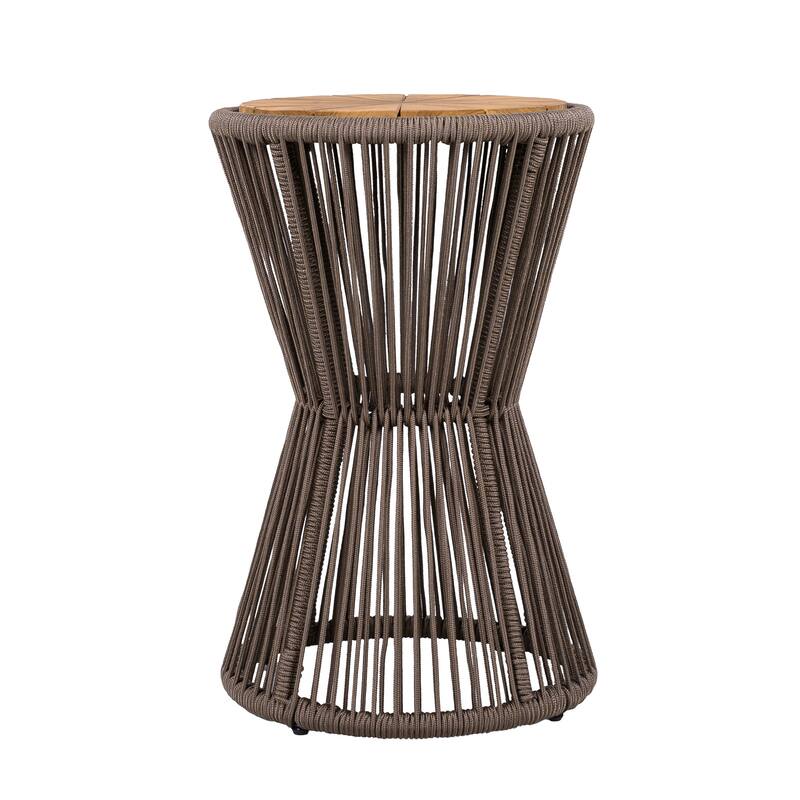 Scott Living - Nara Modern Outdoor Acacia Wood and Woven Rope Sculptural Side Table, Set of 2 - 32.28"L
