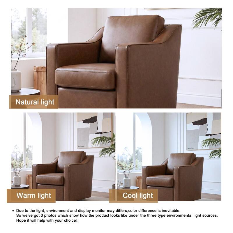 UIXE Chenille/Leather Swivel Barrel Chair Accent Chairs For Living Room