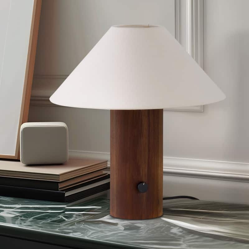 Brightech Oakley LED Walnut Brown Wood Midcentury Dimmable Bedside Nightstand Desk Lamp