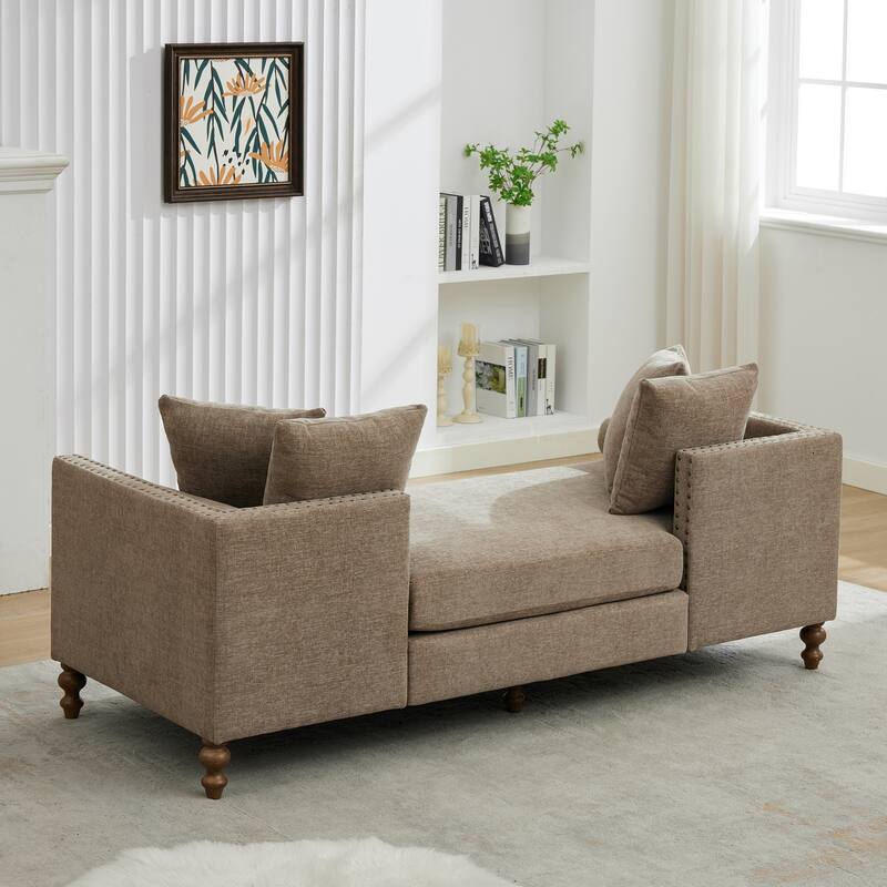Roomfitters 75.2" Upholstered Chaise Lounge with Nailheads, Chenille Daybed Sleeper Sofa with 6 Pillows