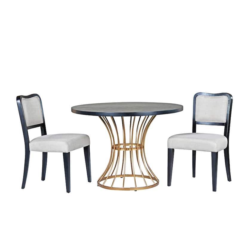 42" Round Dining Set-Solid Wood-Look Veneer Table +2 Upholstered Walnut-Finish Chairs,Heavy-Duty Iron Base,Space-Saving,3-Piece