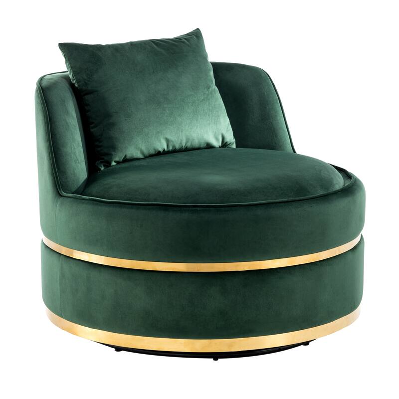 Swivel Accent Chair, Indoor Armchair with Pillow, Modern Velvet Upholstered Barrel Chair with Backrest for Living Room