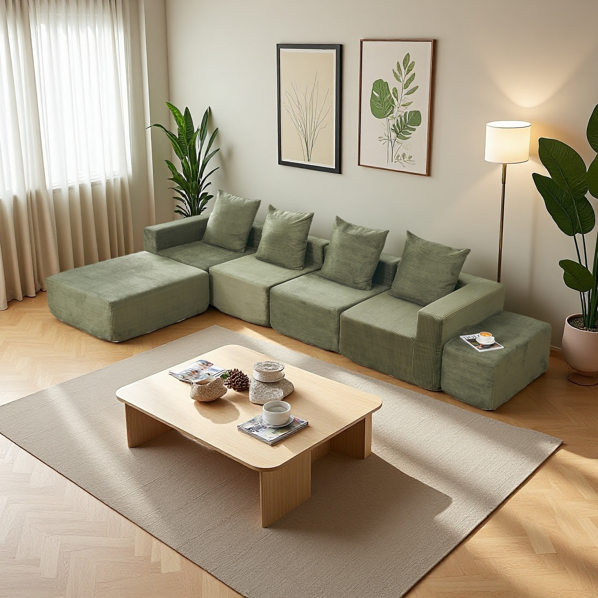 149.61'' Corduroy Modular Sectional Sofa with Oversized Chaise and Ottomans (4-Seater)